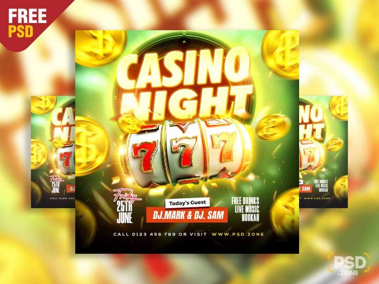 Casino night party event social media post PSD