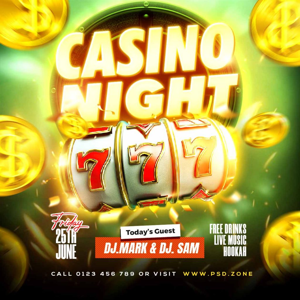 Casino night party event social media post PSD