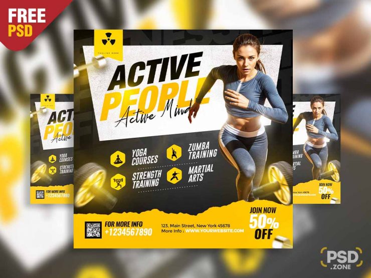 Fitness promotional social media post PSD