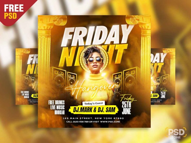 Friday night hangover party event instagram post PSD