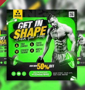 Get in shape fitness promotional social media post PSD