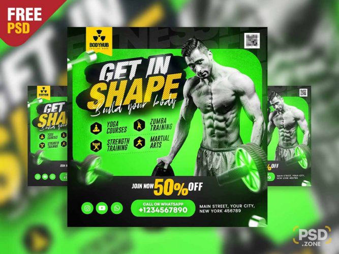 Get in shape fitness promotional social media post PSD