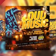 Loud music party social media post PSD