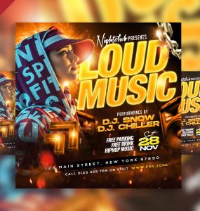 Loud music party social media post PSD