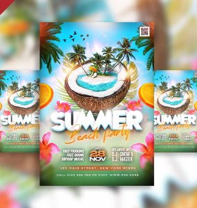 Summer beach party flyer PSD