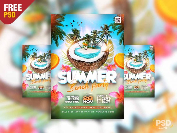 Summer beach party flyer PSD