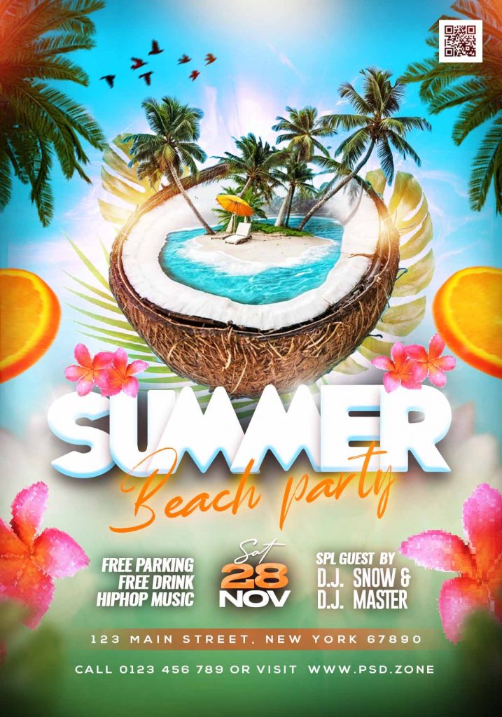 Summer beach party flyer PSD